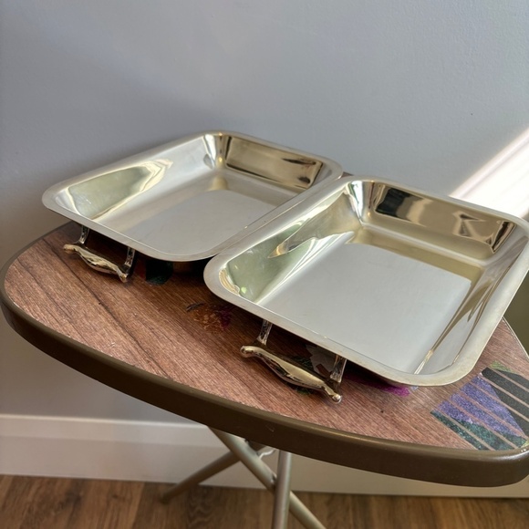 Vintage Silver Toned Handled Serving Trays, Circa 1960s, 2 pieces - Picture 5 of 7